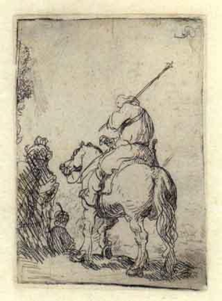 Turbaned soldier on horseback by Attributed to Rembrandt Harmensz van Rijn