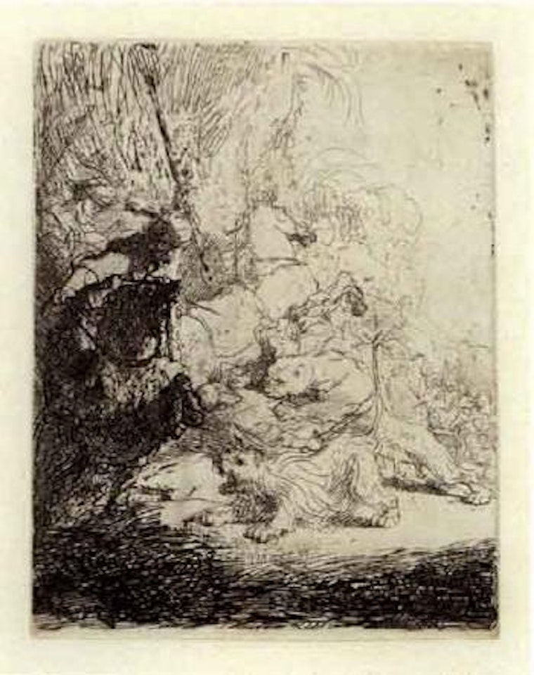Lion hunt by Attributed to Rembrandt Harmensz van Rijn