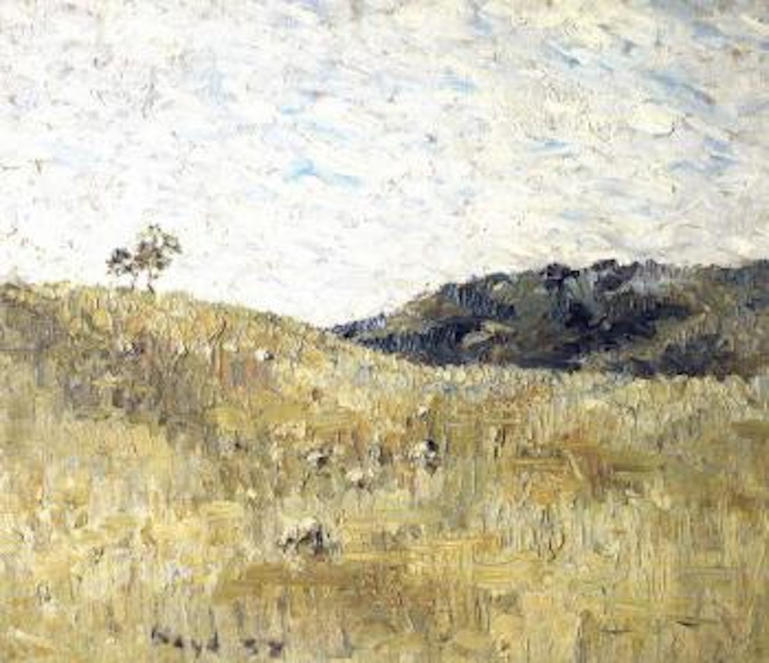Sheep on a hill, landscape, rosebud by Arthur Merric Bloomfield Boyd