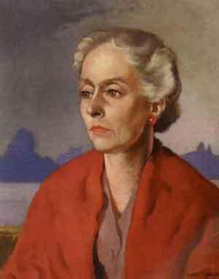 Portrait of lady in red shawl by Maurice Canning Wilks
