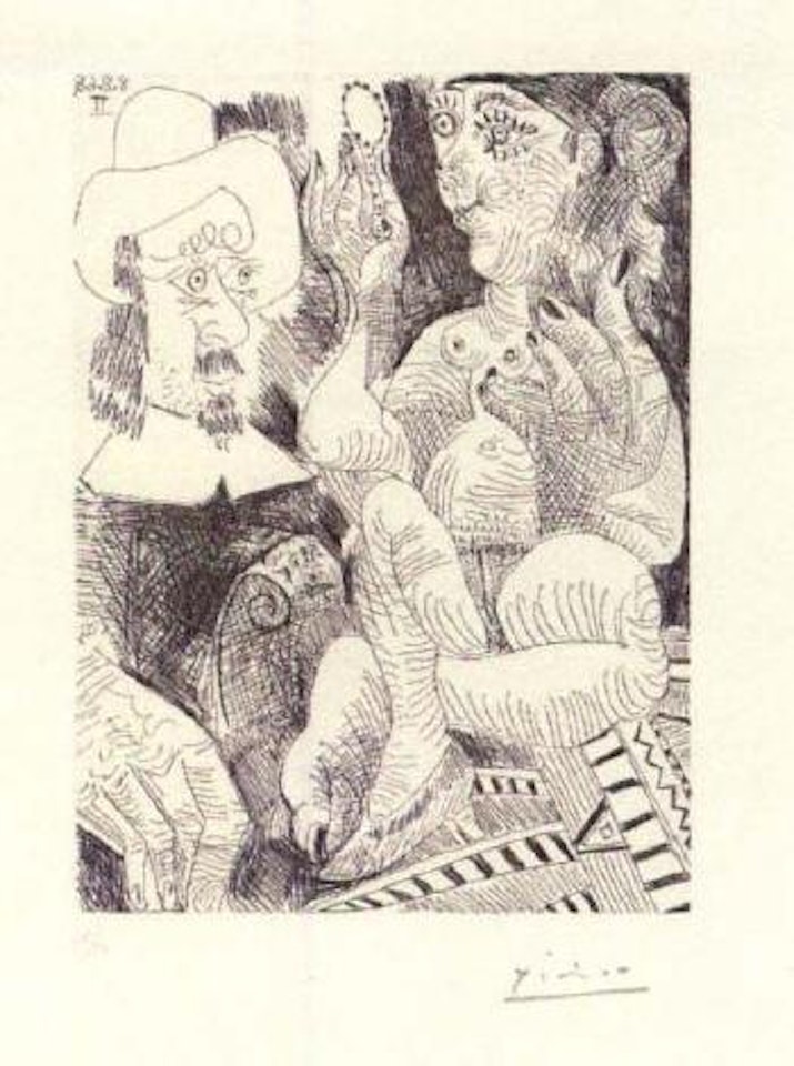 Femme a sa toilette et homme au chapeau Rembranesque by Pablo Picasso