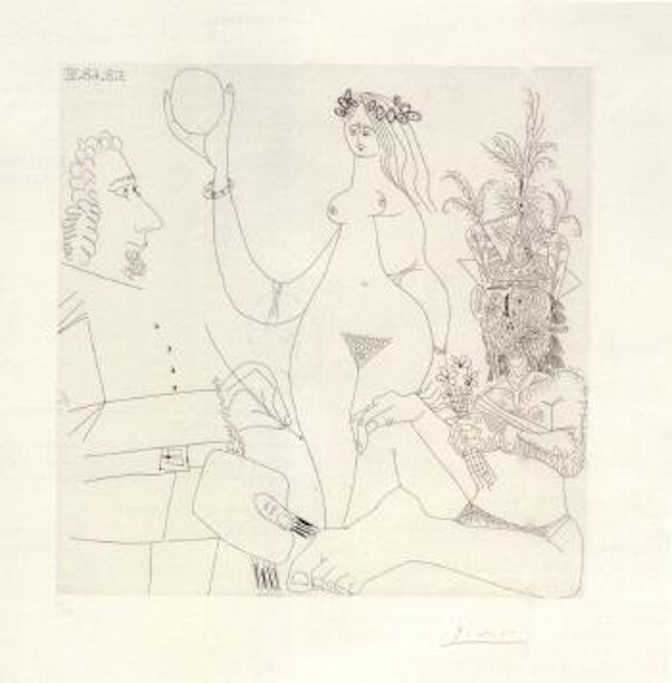 Peintre devant une des trois graces de Raphael by Pablo Picasso