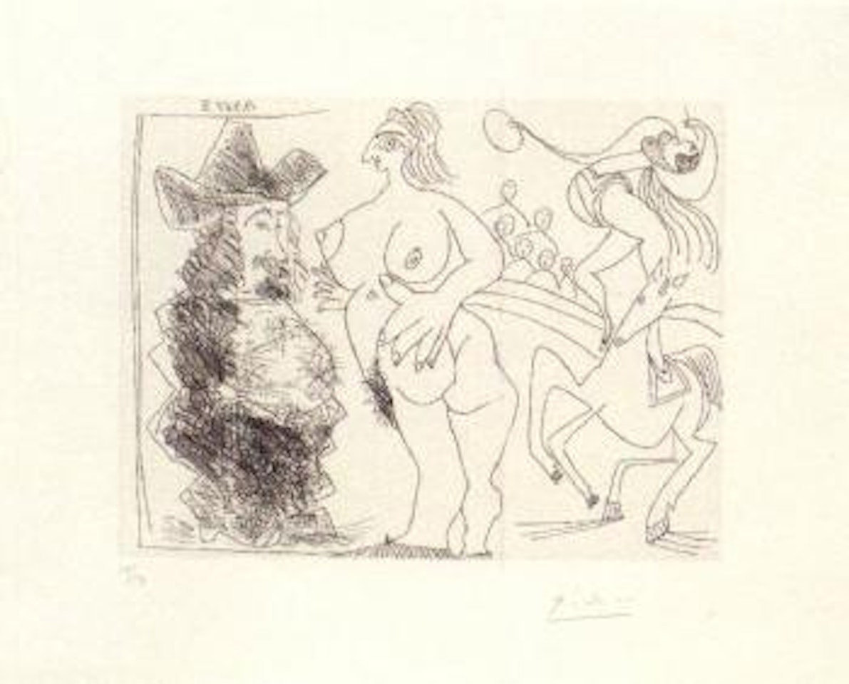 Gros hommes baissant culotte sur la piste d'un cirque by Pablo Picasso