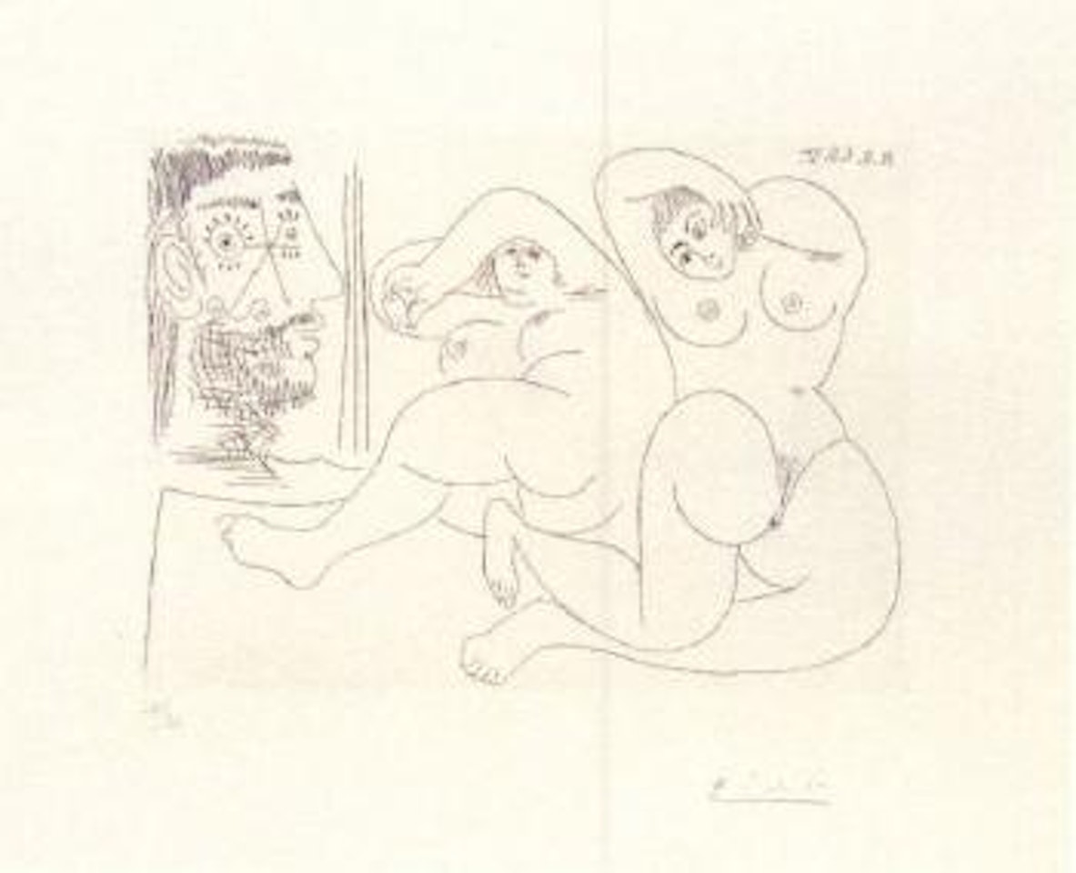 Deux grosses femmes nues et un voyeur by Pablo Picasso