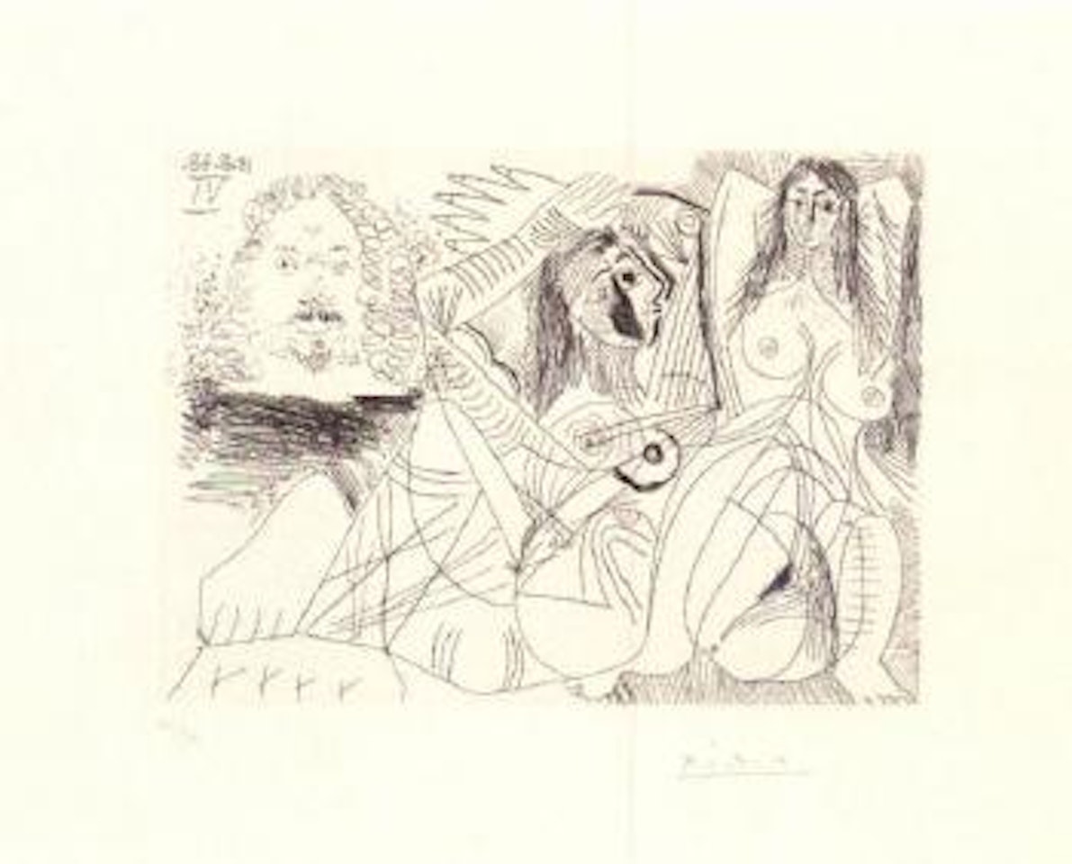 Homme rembranesque et deux femmes nues by Pablo Picasso