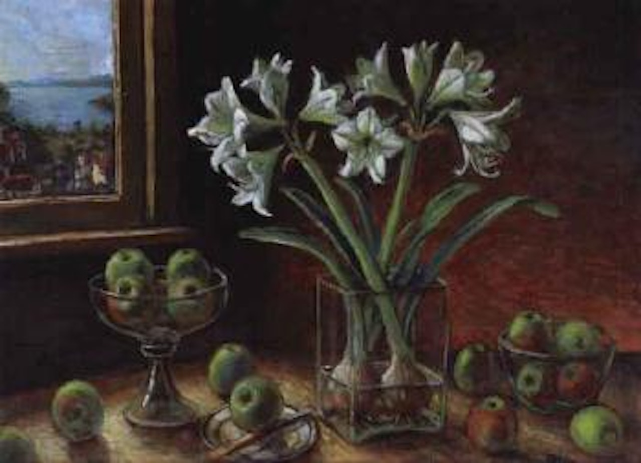 White lilies and apples by Margaret Hannah Olley