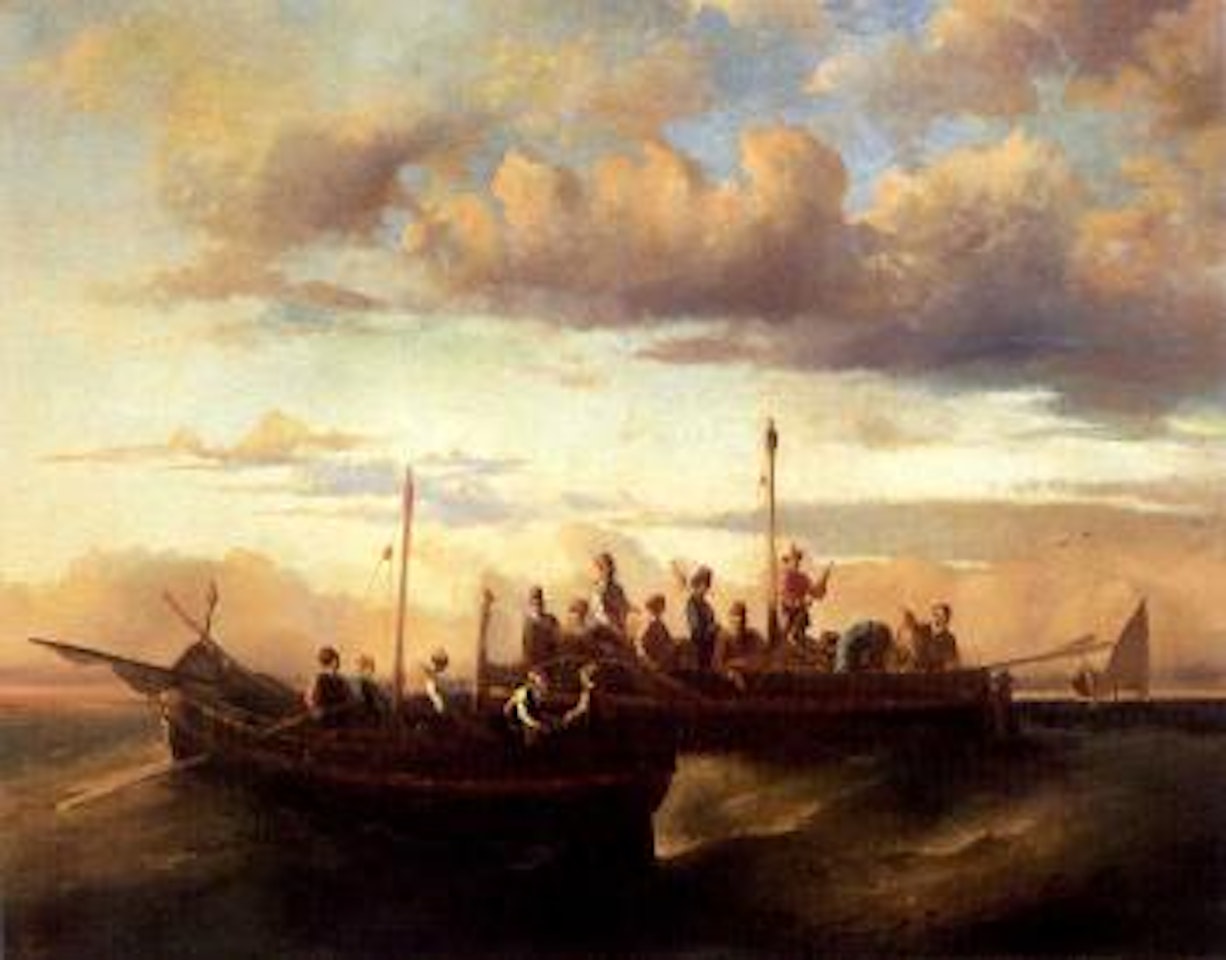 Italian fishing vessels at dusk by Adolphe Monticelli