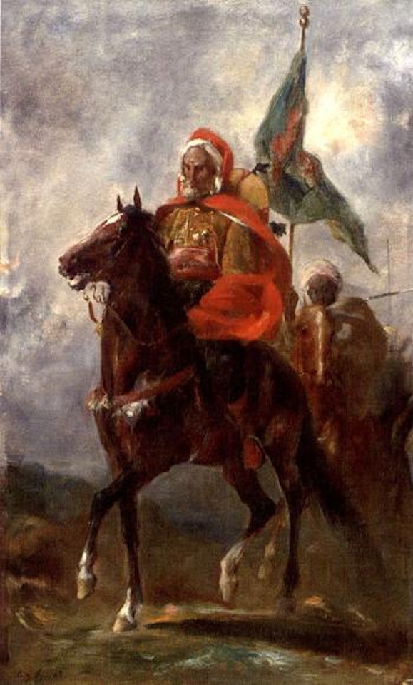 An Orientalist chieftain on horseback by Eugene Fromentin
