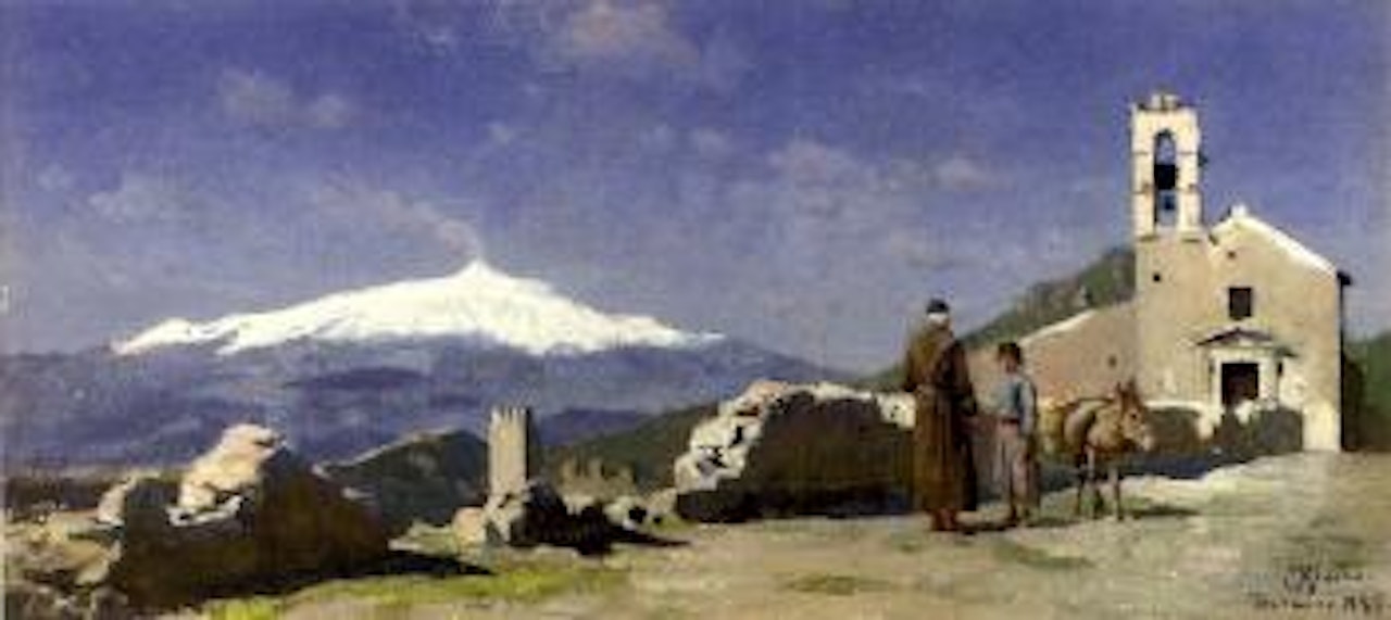 A meeting on market day, Taormina by Peder Mork Monsted