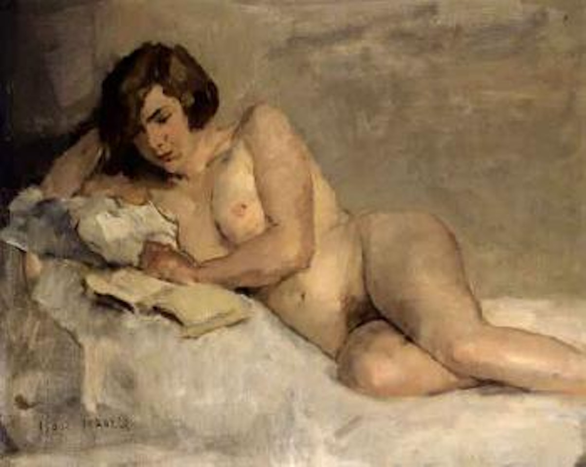 A nude reading, Sjaantje van Ingen by Isaac Israels