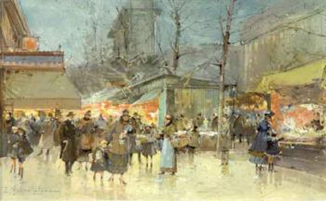 Boulevard St Martin with view of the port St Denis by Eugene Galien-Laloue