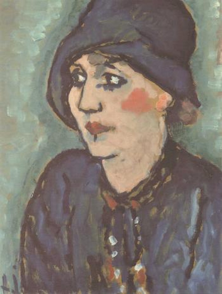Portrait of a woman wearing a blue hat by Alexej von Jawlensky