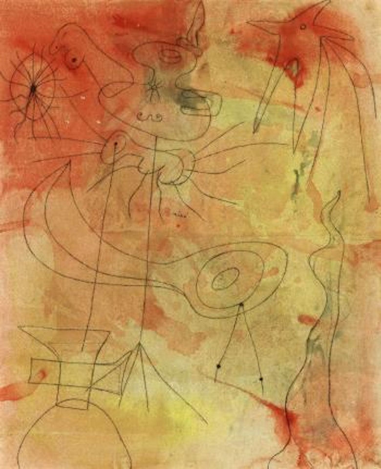 Composition personnage, betes, etoile by Joan Miró