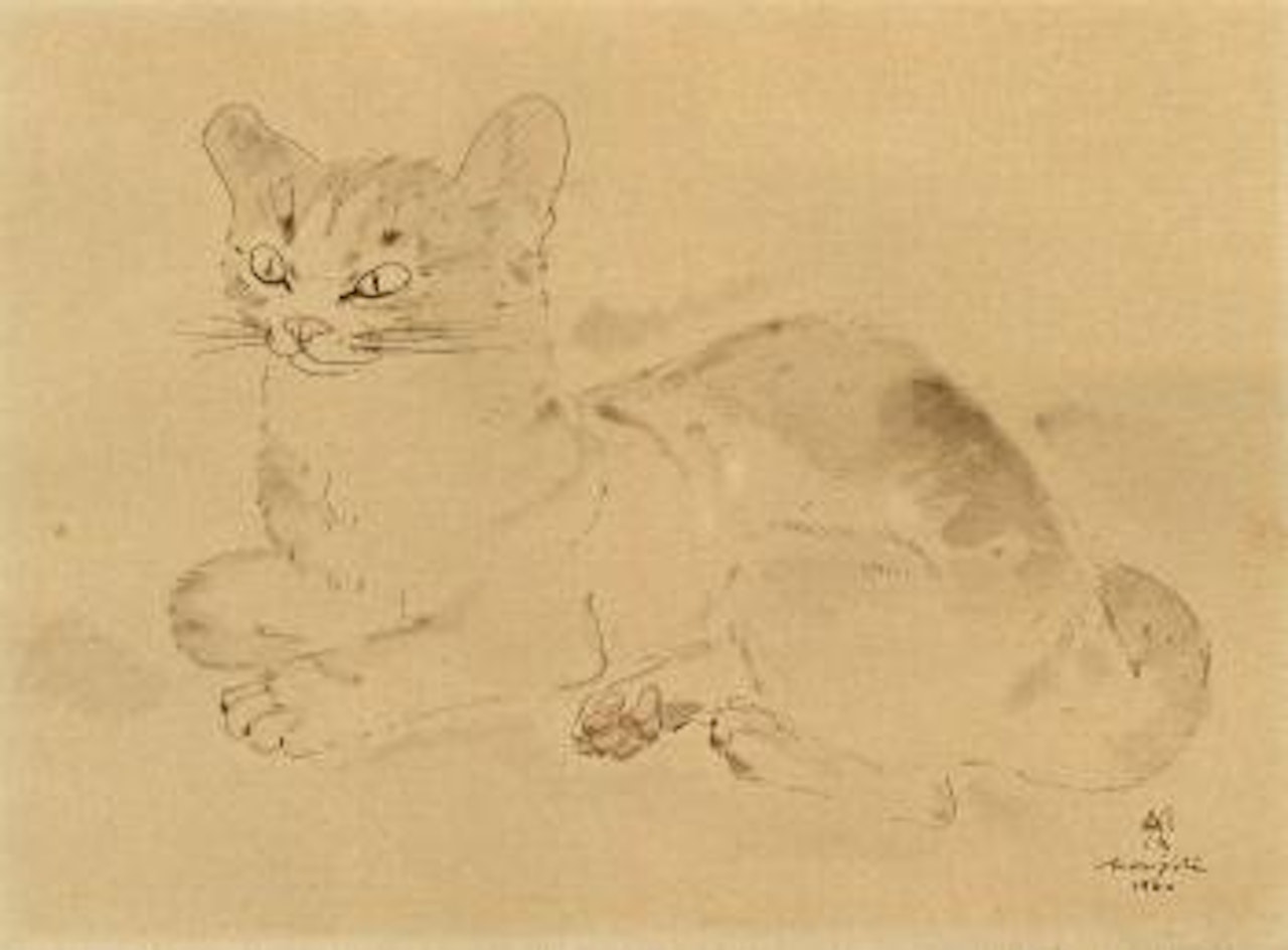 Chat couche by Leonard Tsuguharu Foujita
