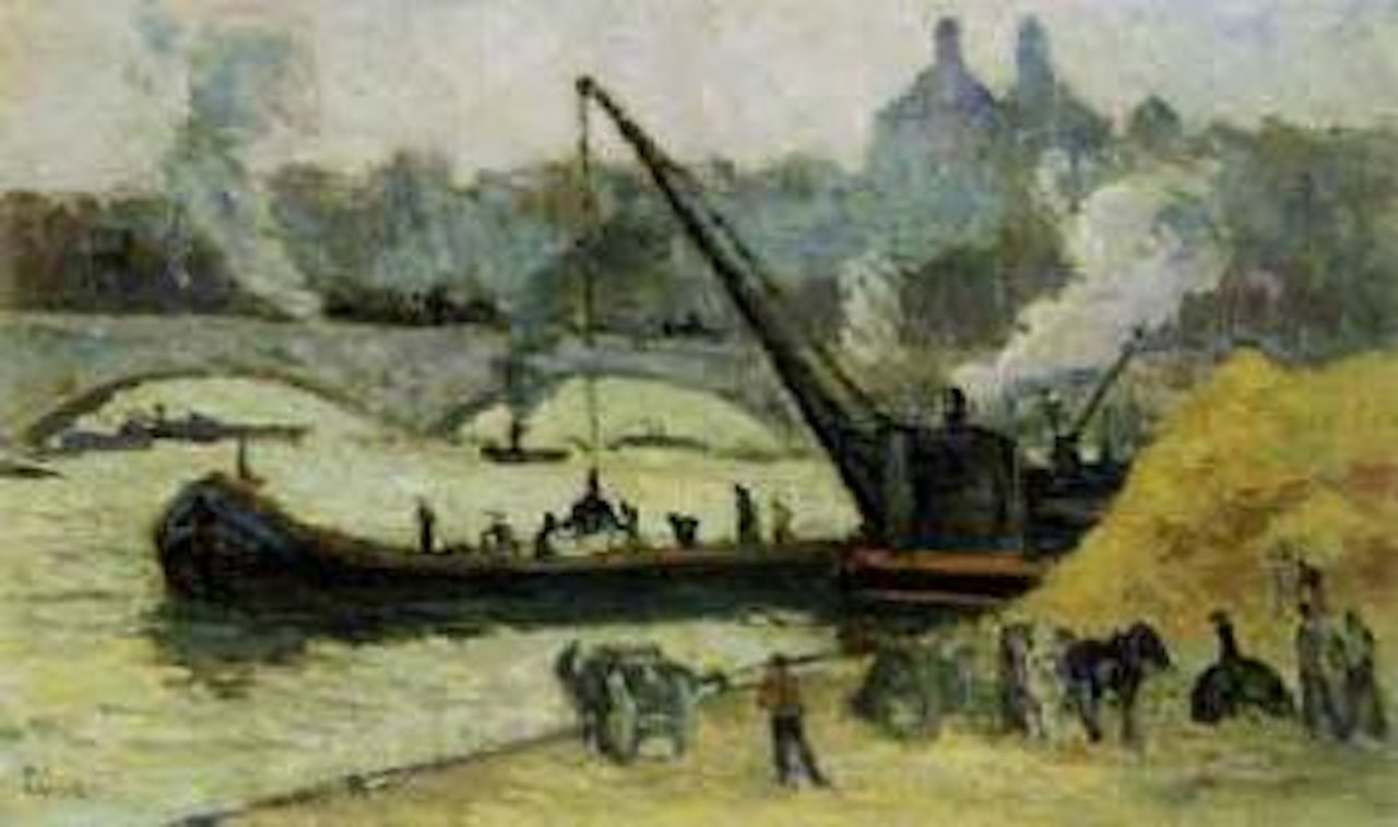 Chalands sur la Seine par temps gris by Maximilien Luce