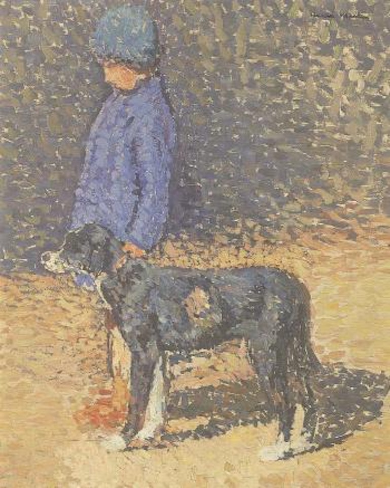 Jeune fille et chien by Henri Jean Guillaume Martin