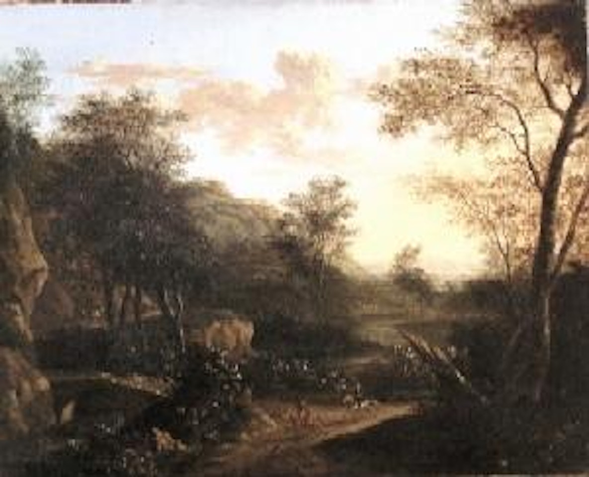 Paysage avec cavaliers pres d'un pont by Isaac de Moucheron