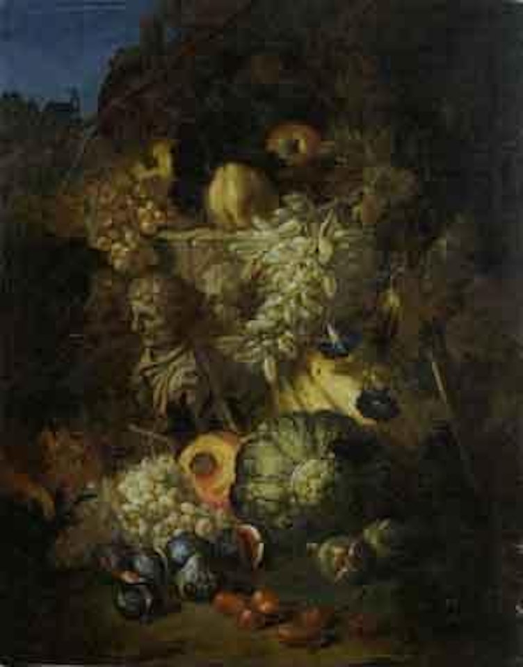 Still life with grapes, pumpkin and figs by Roman School