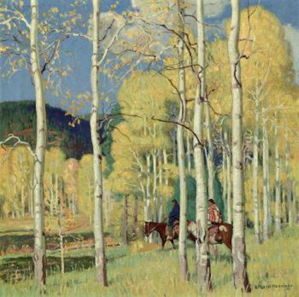 Riders through aspen grove by Ernest Martin Hennings