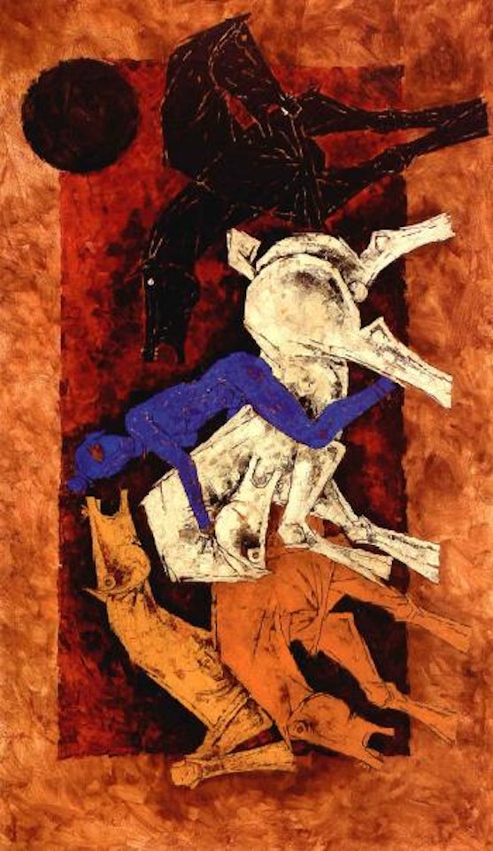 Horses and blue nude by M.F. Husain