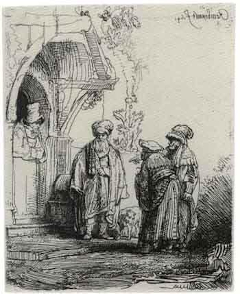 Three Oriental figures, possibly Jacob and Laban by Attributed to Rembrandt Harmensz van Rijn