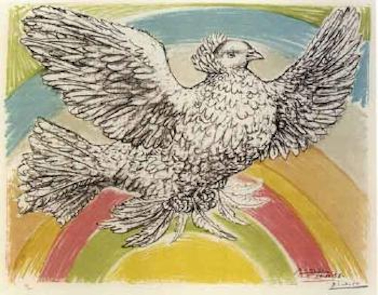 Colombe volant a l'arc en ciel by Pablo Picasso