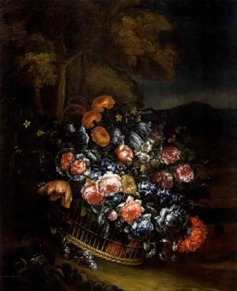 Blumenarrangement in einem geflochtenen Korb by Italian School