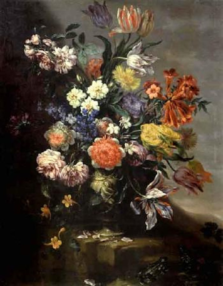 Blumenstuck mit Blick in eine weite Landschaft by Franz Werner von Tamm