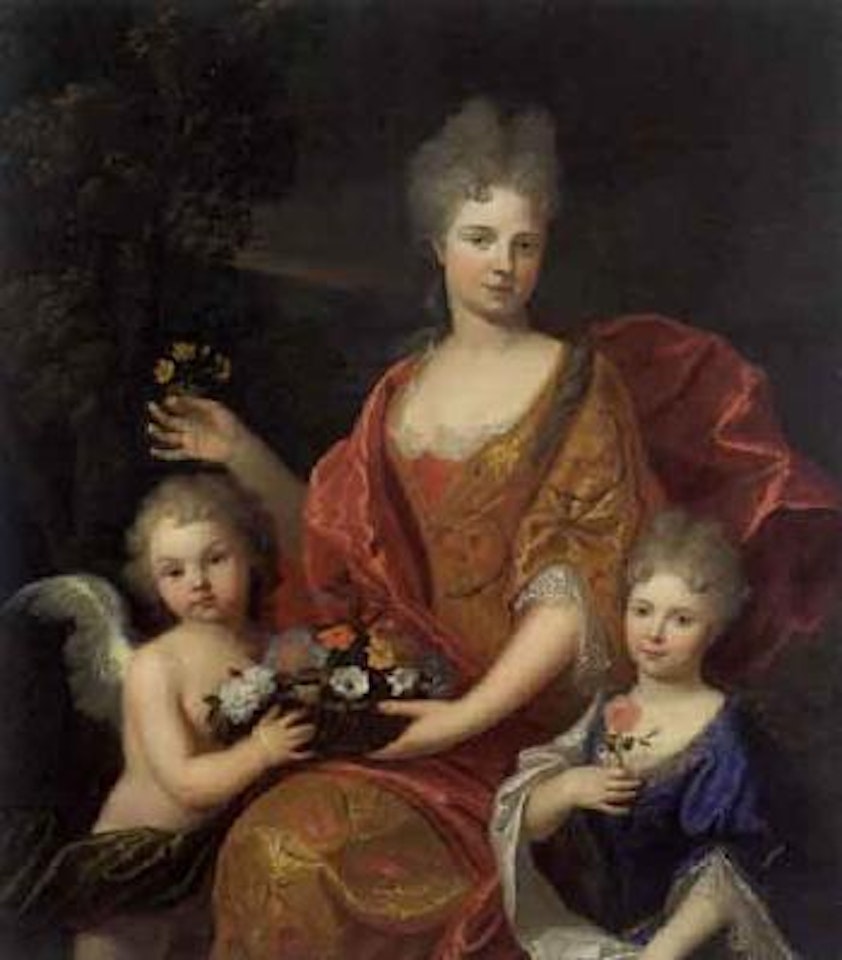 Portrait einer jungen Dame mit ihrer Tochter und einem Putto by French School