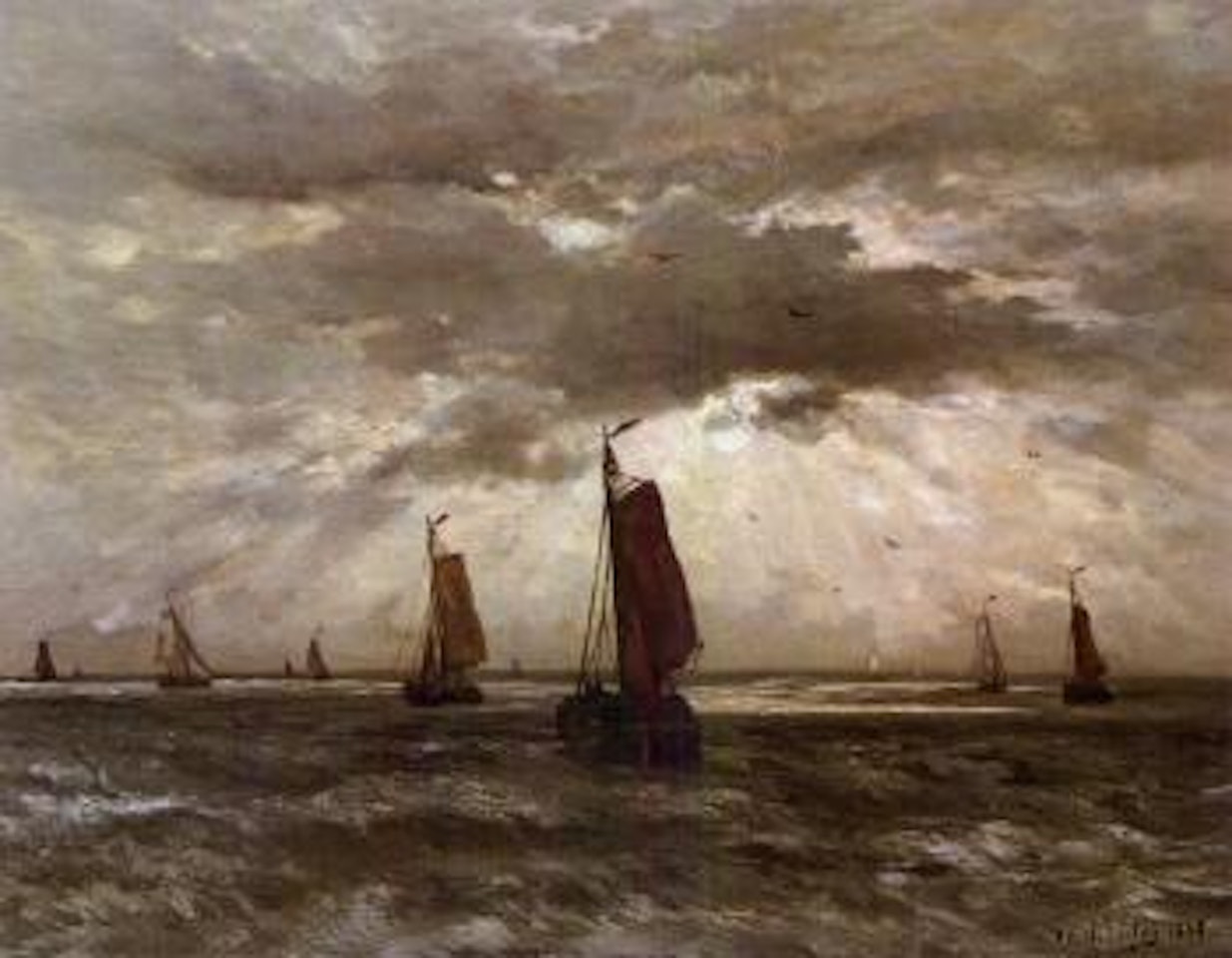 Light breaking through the clouds, the return of the fleet by Hendrik-Willem Mesdag