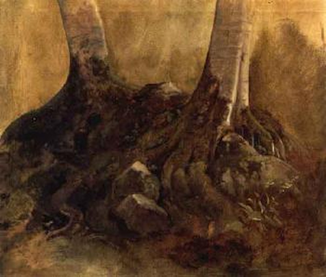 Zwei Buchenstamme im Moosgrund by Carl Spitzweg