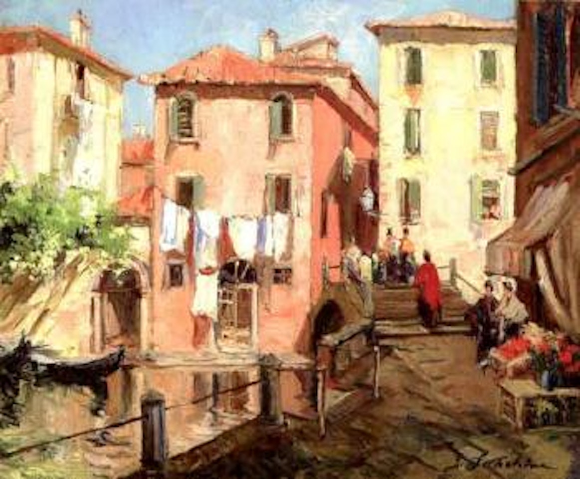 Venetian street scene by Georgij Aleksandrovic Lapschin