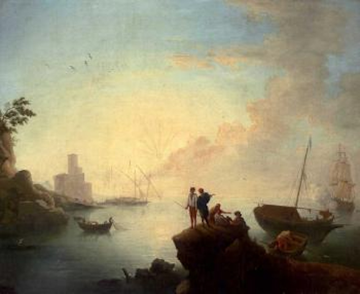 Mediterranean coastal inlet with fishermen by Claude Joseph Vernet