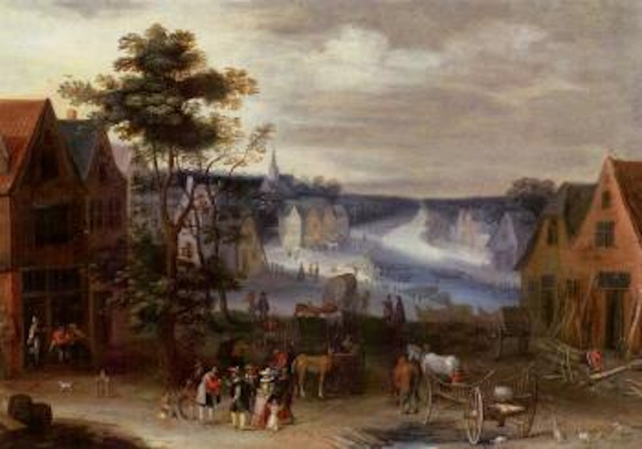 Village scene with a canal in the distance by Jan Brueghel the Younger