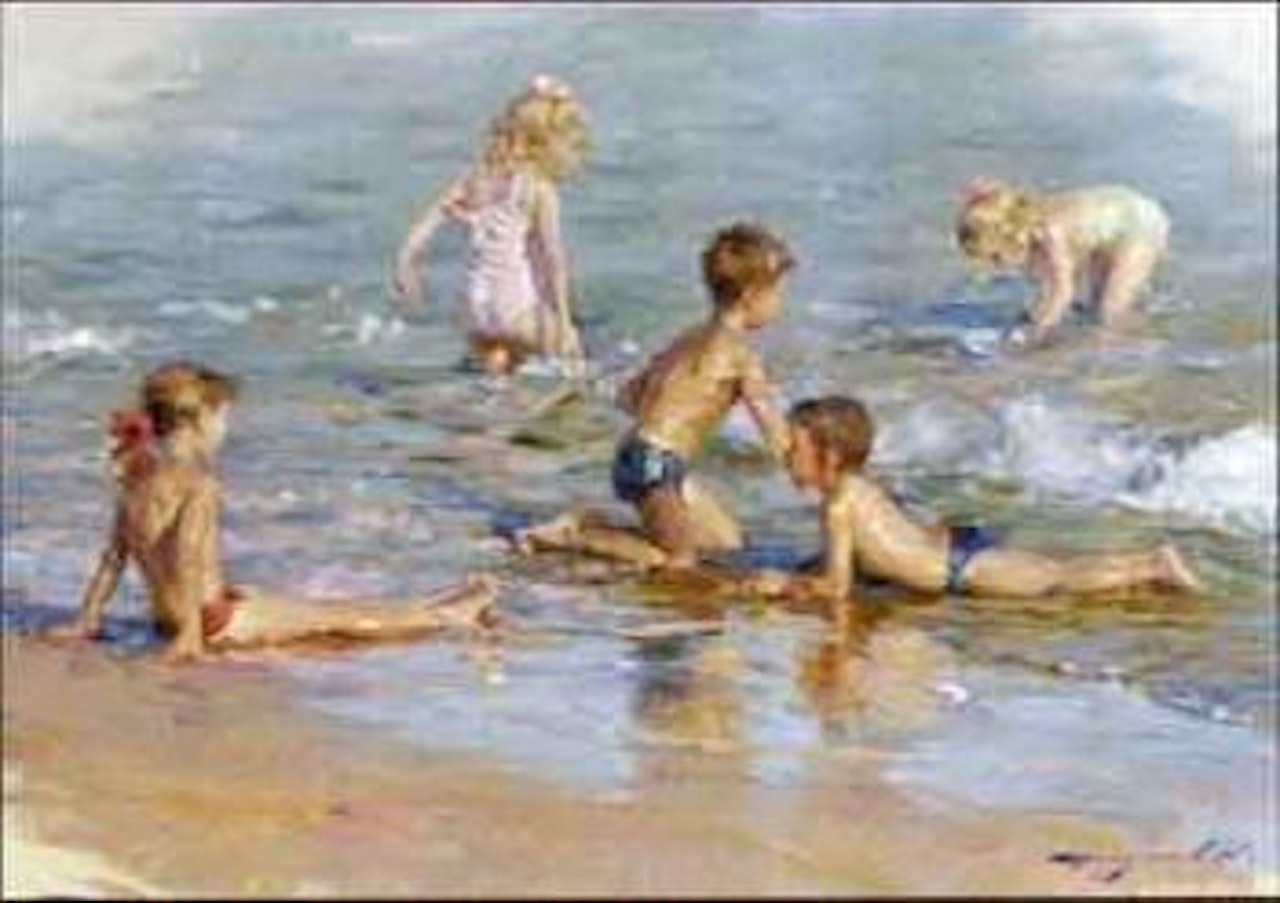 Children playing on the beach by Constantin Razoumov