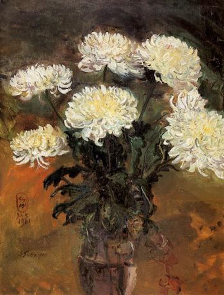 White chrysanthemums by Sindutomo Sudjojono