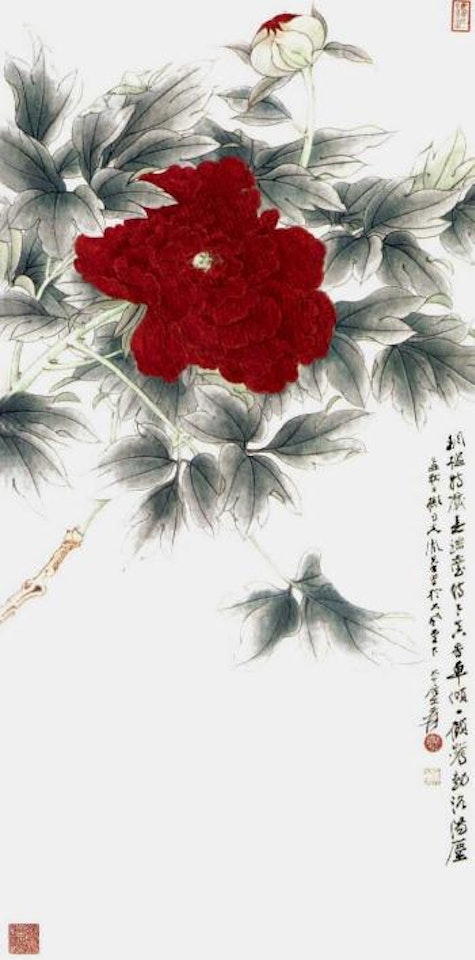 Red peony by Zhang Daqian