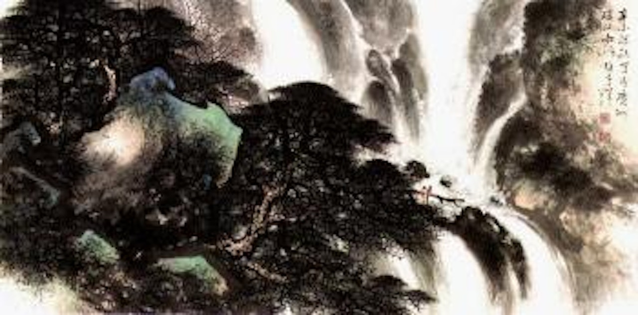 Pine forest and running streams by Li Xiongcai
