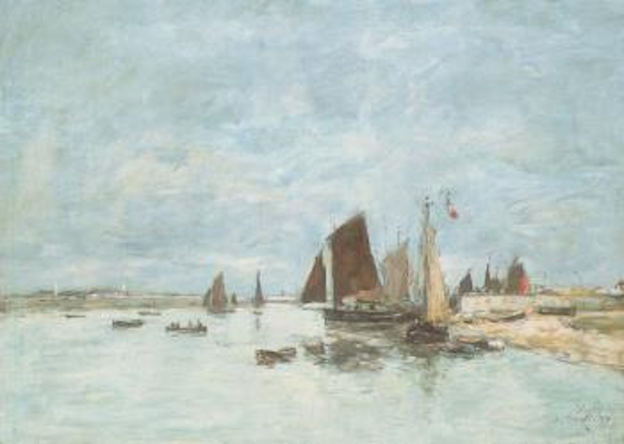 Etaples, bateaux dans le port by Eugène Boudin