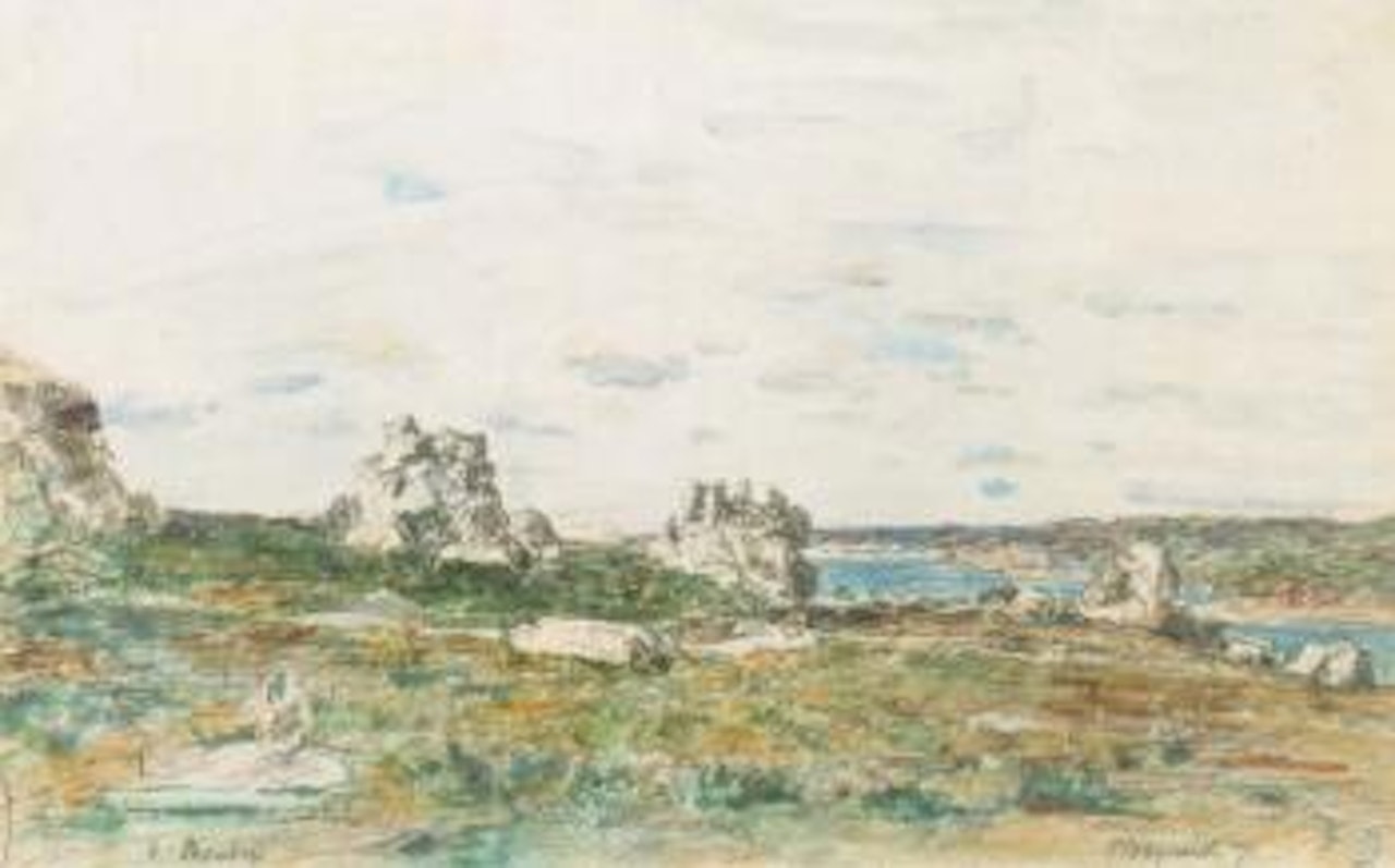 Environs de Plougastel. Etude de mer avec des bateaux by Eugène Boudin