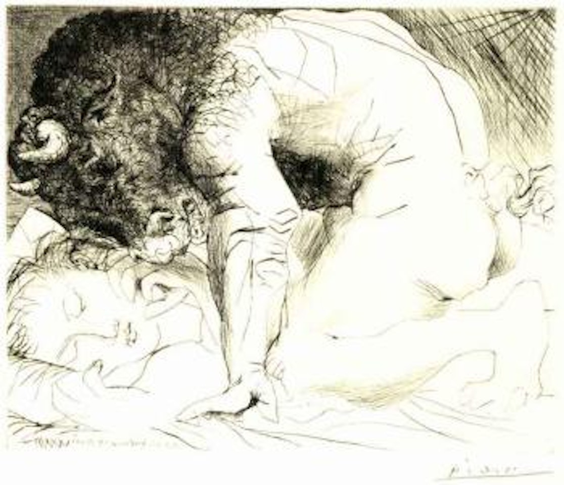 Minotaur caressant une dormeuse by Pablo Picasso