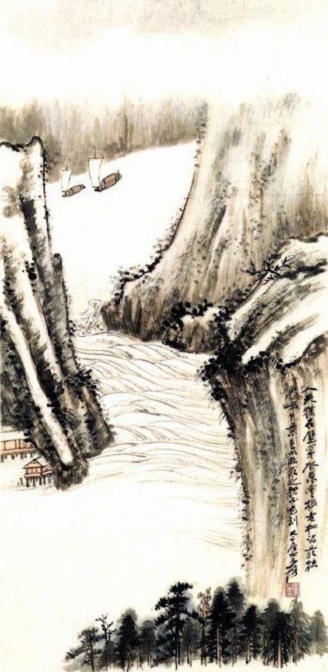 Boating along the valley by Zhang Daqian