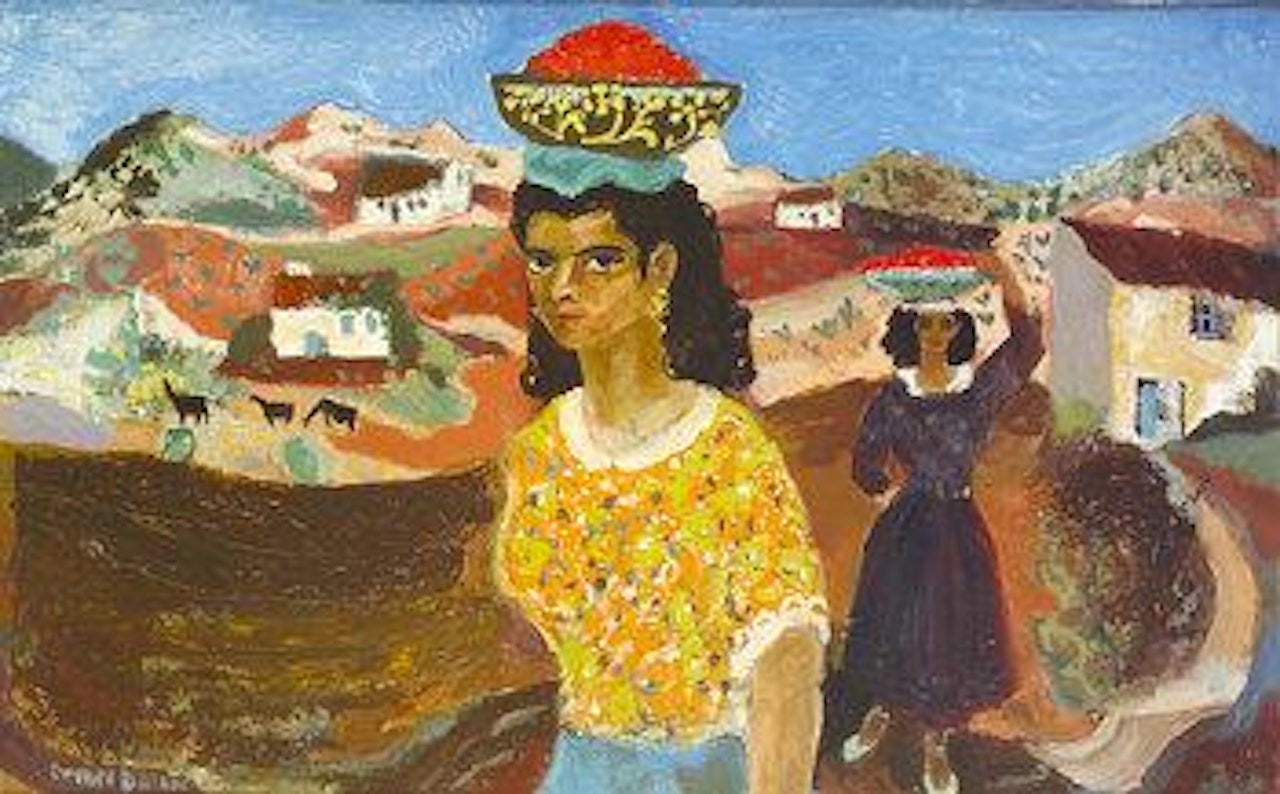 The girl with the red pimentos by Gerard Dillon
