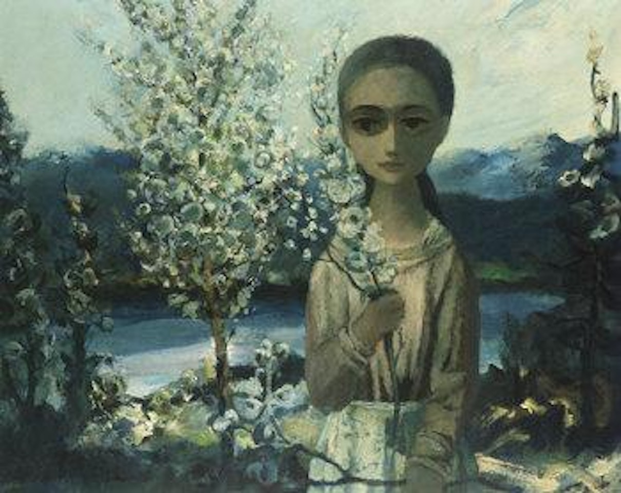 Girl with blossoms by Daniel O'Neill