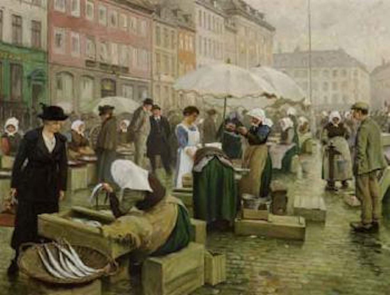 Elegant lady buying fish at Gammel Strand by Paul Fischer