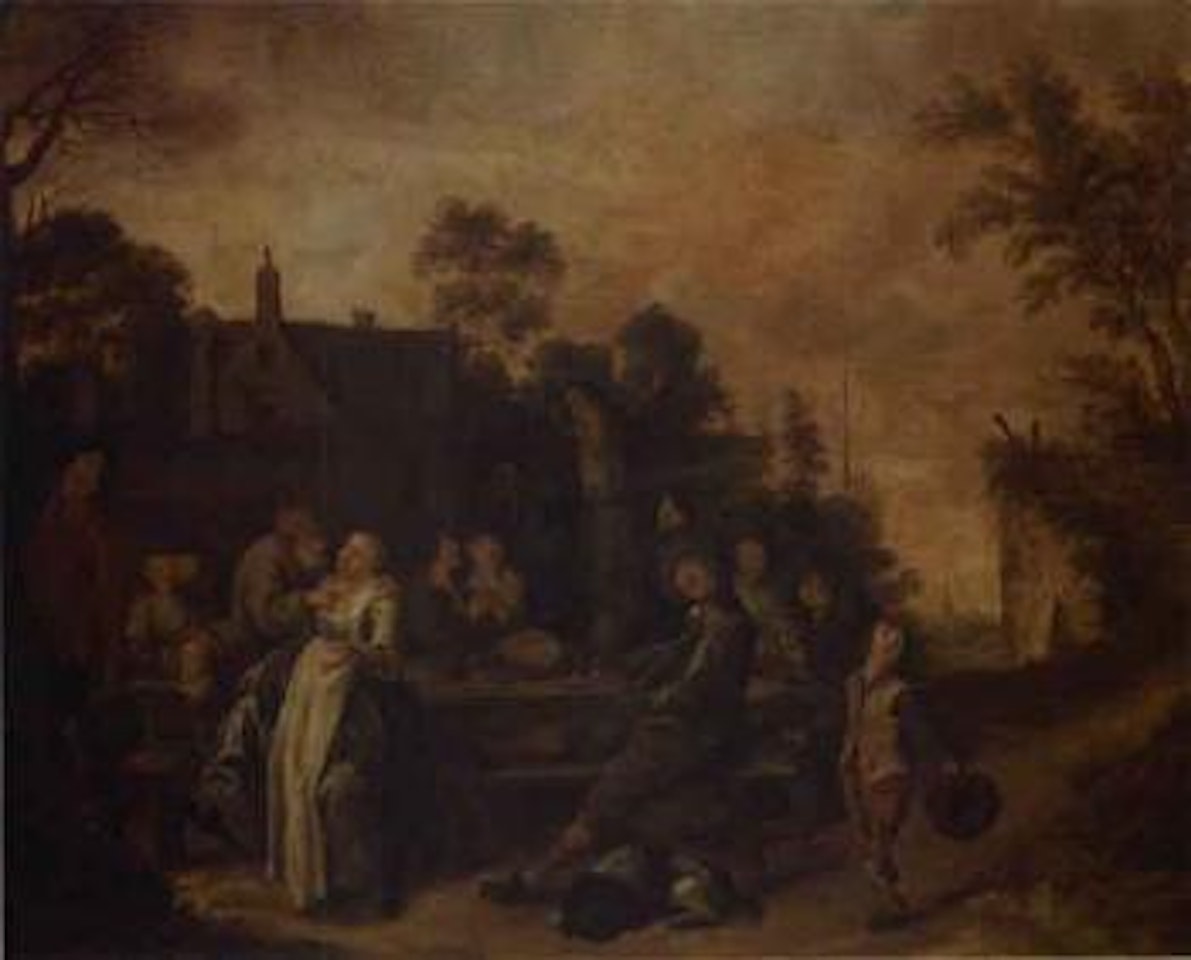 Men and women merrymaking outside an inn by Jan Miense Molenaer