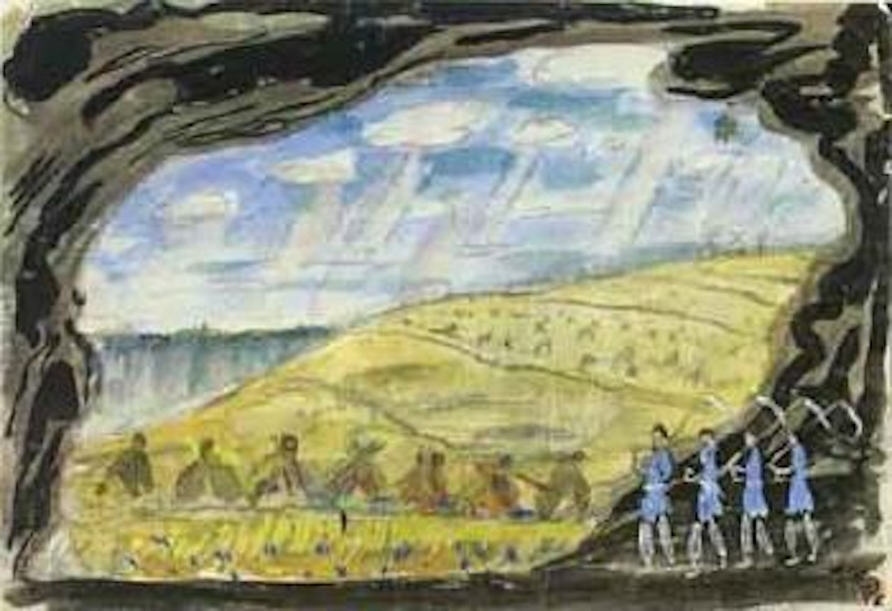 Premaquette du decor des champs de ble. La faucheuse by Mstislav Valerianovich Dobuzhinsky