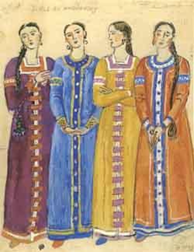Etude comprenant 4 costumes feminins by Mstislav Valerianovich Dobuzhinsky