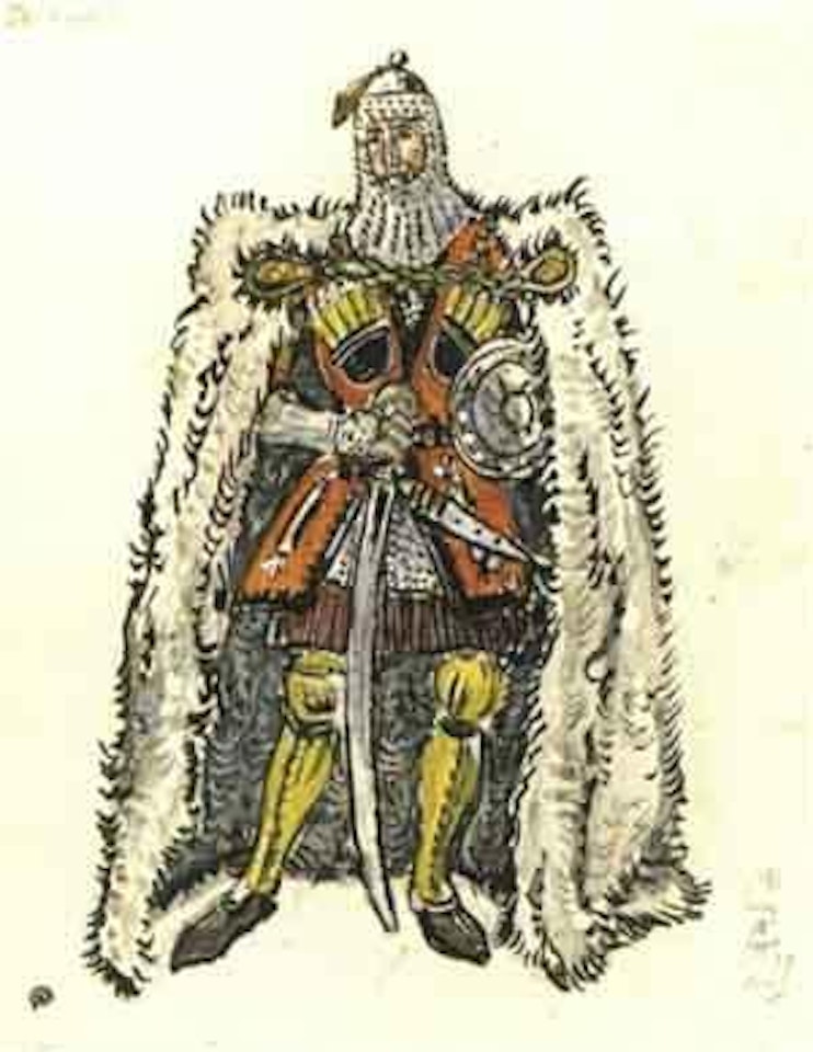 Etude de costume pour un guerrier caucasien by Mstislav Valerianovich Dobuzhinsky
