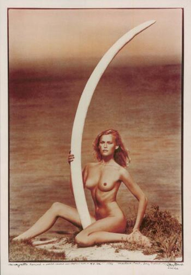 Magritte Ramme and world record cow elephant tusk by Peter Beard